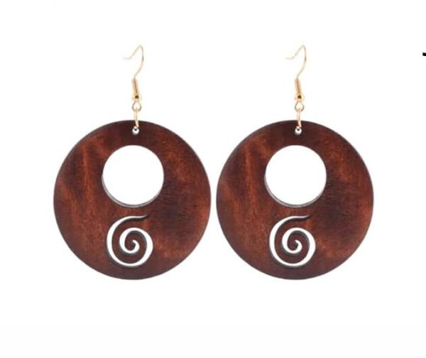 Uhani iz naravnega lesa-okrogli - spiralica 1021