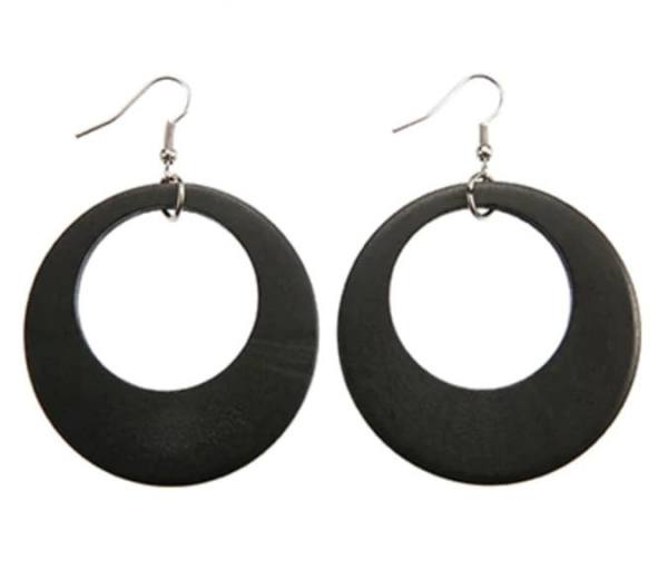 Uhani iz naravnega lesa-okrogli - črna 1017