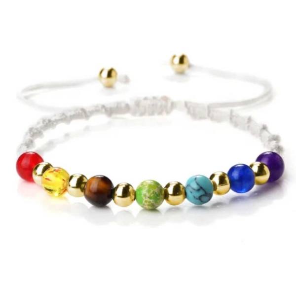 Čakra zapestnica iz naravnih kristalov - bela 02 2006