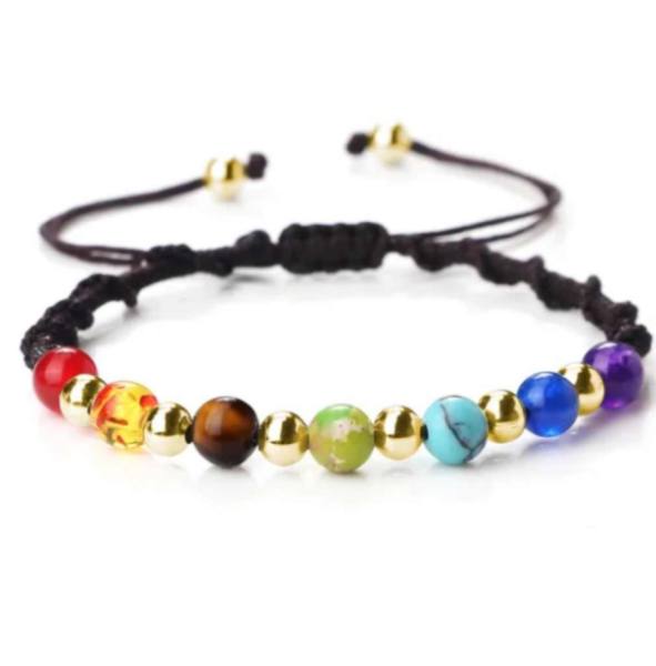 Čakra zapestnica iz naravnih kristalov - temno rjava 03 2009