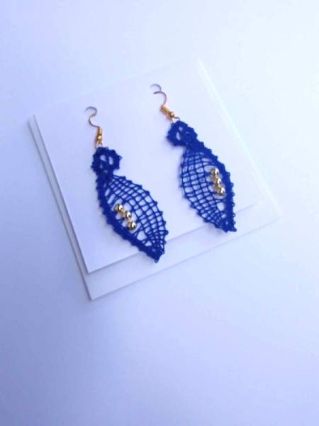 Uhani iz idrijske čipke - modra1 3193