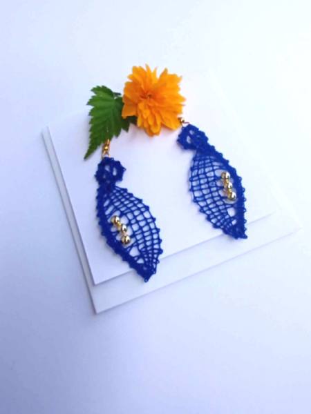 Uhani iz idrijske čipke - modra1 3194