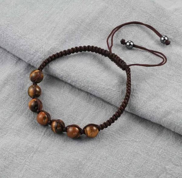 Zapestnica iz makrame vrvice in tigrovega očesa - rjava 4867