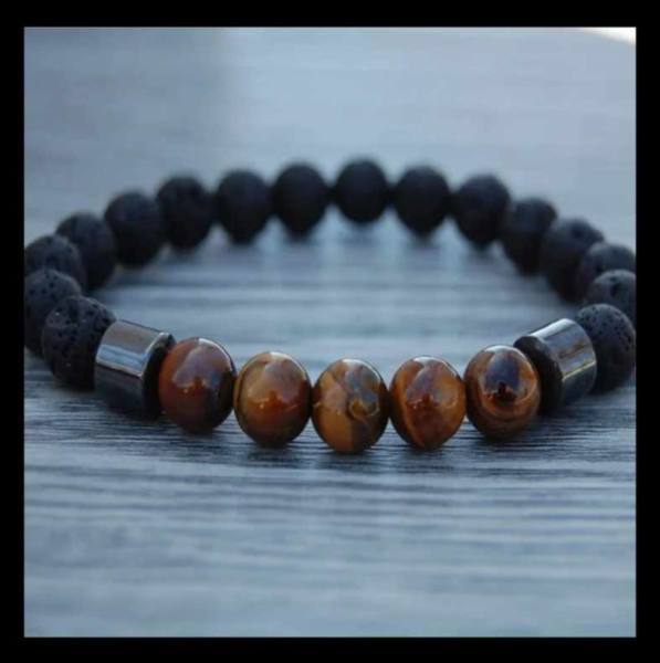 Zapestnica iz kamna vulkanske lave, hematita in tigrovega očesa 4684