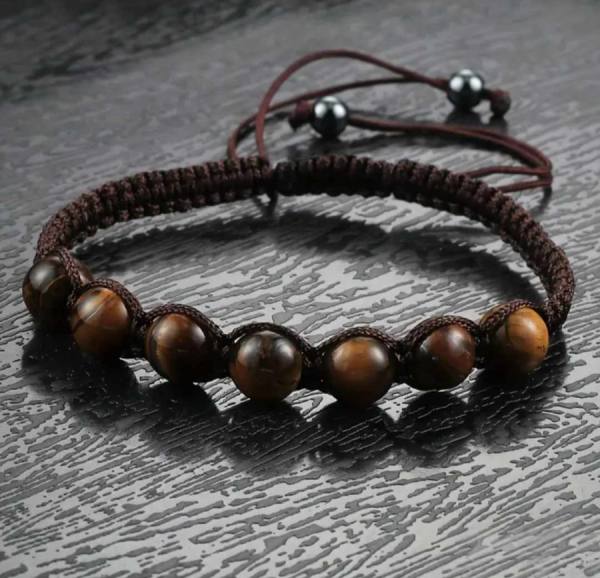 Zapestnica iz makrame vrvice in tigrovega očesa - rjava 4869