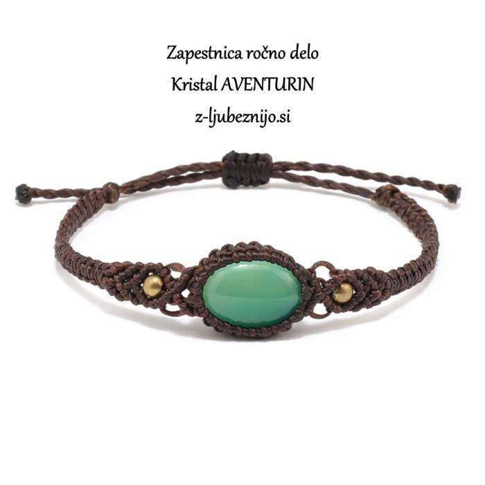 Ročno izdelana makrame zapestnica – kristal AVENTURIN 5815