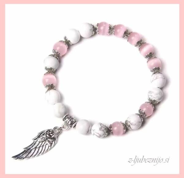 Angelska zapestnica Zaupanja – Rožnato mačje oko & Howlit 5047