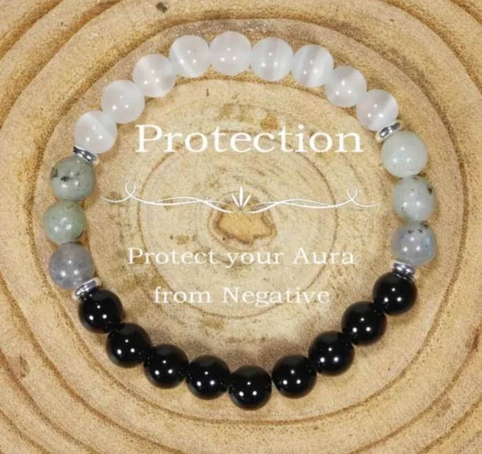 Zapestnica obsidian, labradorit in mačje belo oko  5891