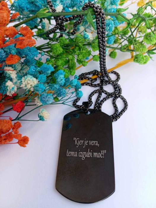 Energijska jeklena ogrlica za srečo z gravuro 5519