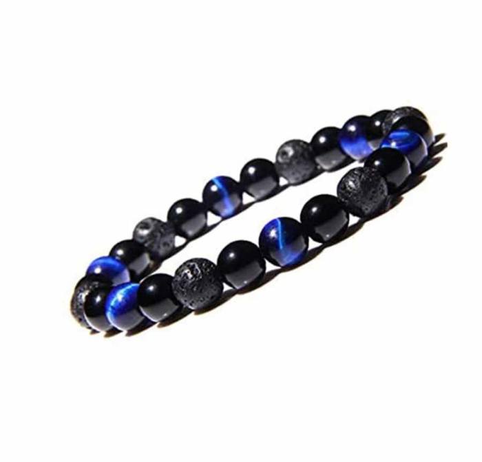 Zapestnica iz vulkanske lave, oniksa in modrega tigrovega očesa 5141