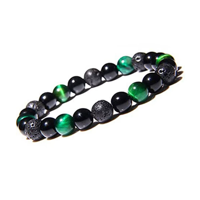 Zapestnica iz vulkanske lave, oniksa in zelenega tigrovega očesa 5142