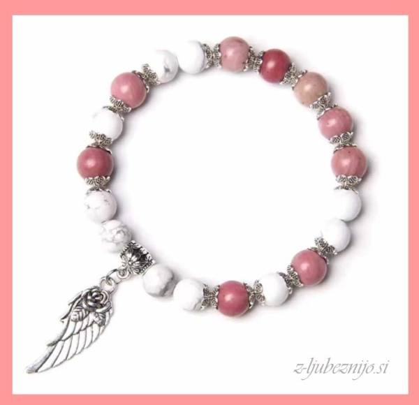 Angelska zapestnica Ljubezni – Rhodokrozit & Howlit 5037