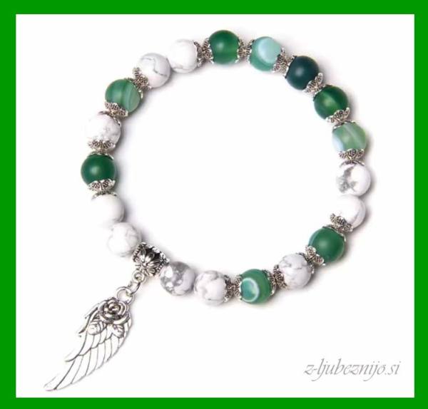 Angelska zapestnica Obilja – Zeleni ahat & Howlit 5043