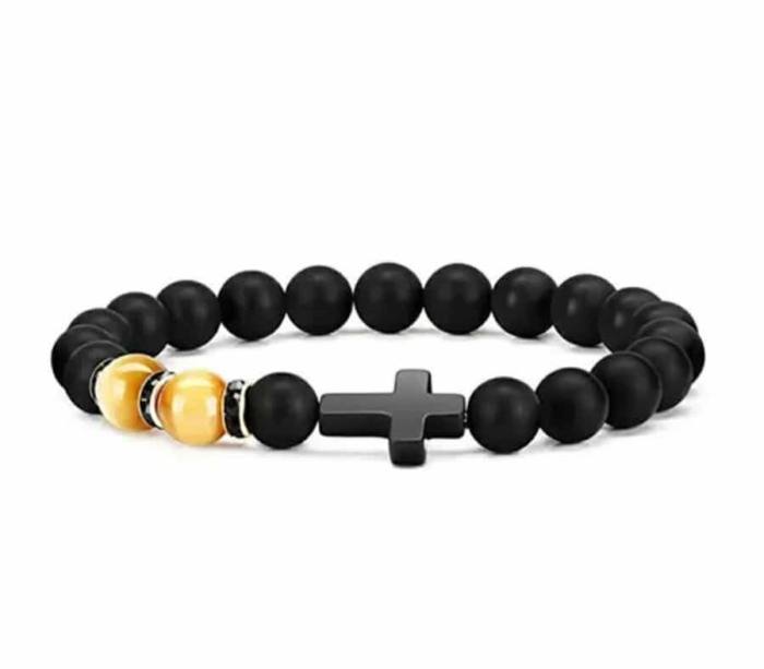 Moč in vera – zapestnica oniks & tigrovo oko s križem 5 5741