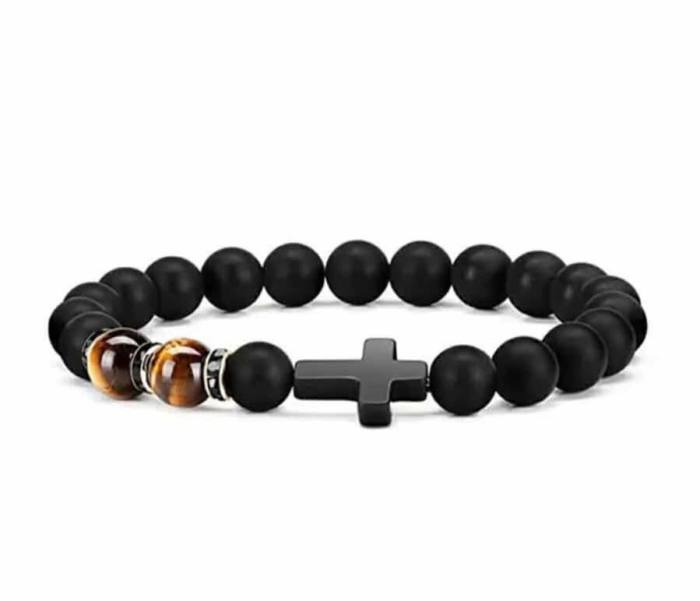 Moč in vera – zapestnica oniks & tigrovo oko s križem 6 5742