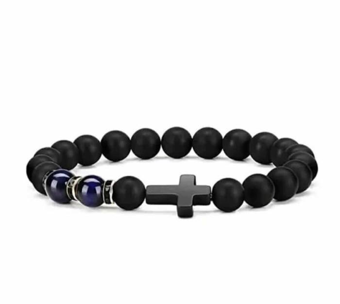 Moč in vera – zapestnica oniks & tigrovo oko s križem 2 5738