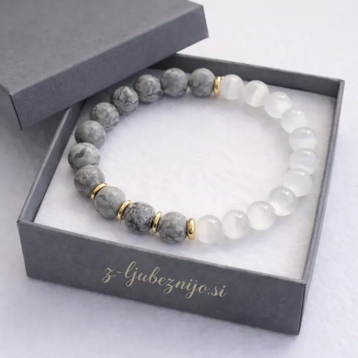 Notranji mir – Zapestnica s Sivim jaspisom in Selenitom 6557