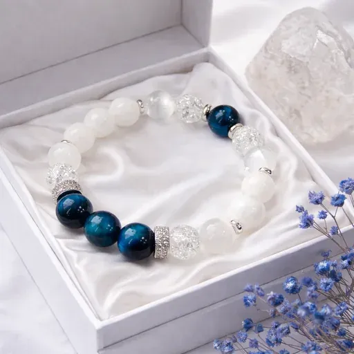 Zapestnica Angelska prisotnost -  selenit, modro tigrovo oko in gorski kristal 6529