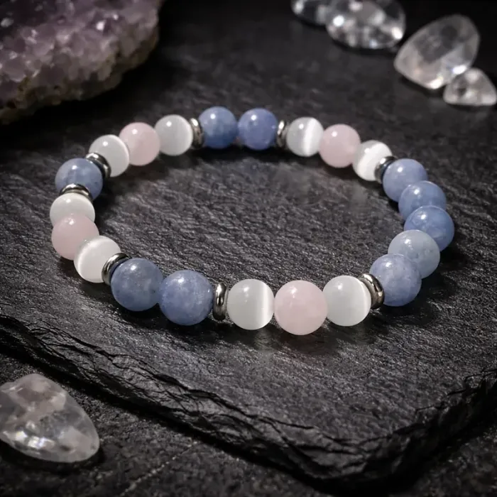 Zapestnica za Pogum – Roževec, Akvamarin in Selenit  6536