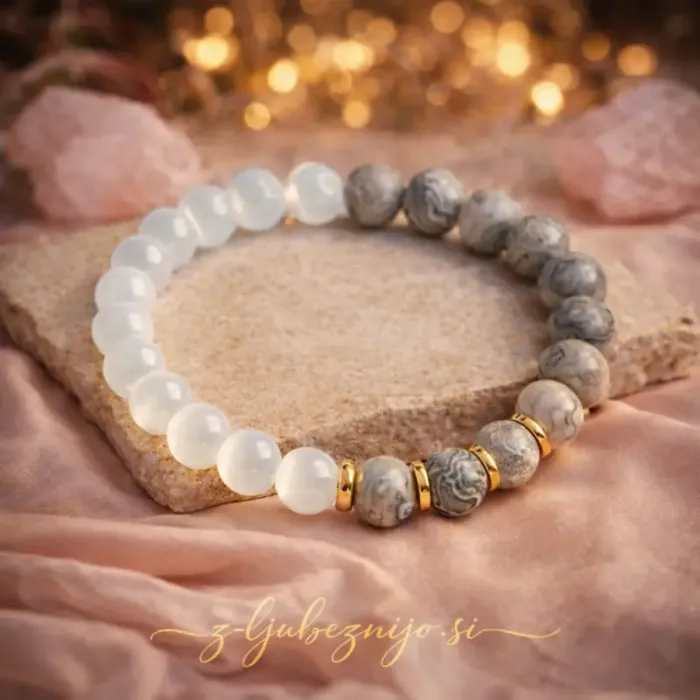Notranji mir – Zapestnica s Sivim jaspisom in Selenitom 6556