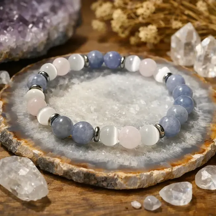 Zapestnica za Pogum – Roževec, Akvamarin in Selenit  6535